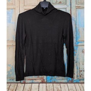 Milan Kiss Womens Size XL Black Gold Button Long Sleeves Turtleneck Pullover Top